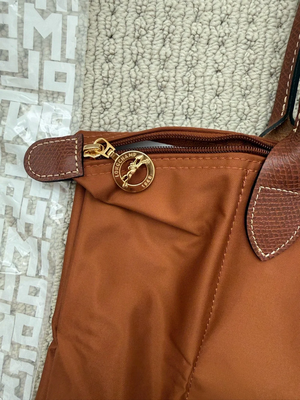 LE PLIAGE ORIGINAL M TOTE BAG Cognac - Recycled canvas NWT - Picture 7 of 11